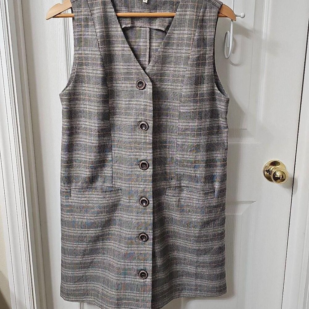 JODIFL Plaid Button-Down Vest Mini Dress with Pockets Size S